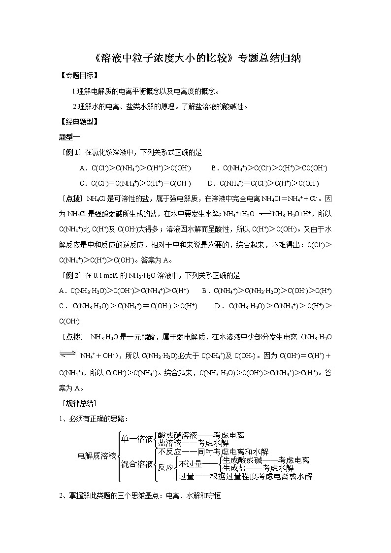2019届高考化学二轮复习溶液中粒子浓度大小的比较专题总结归纳学案01