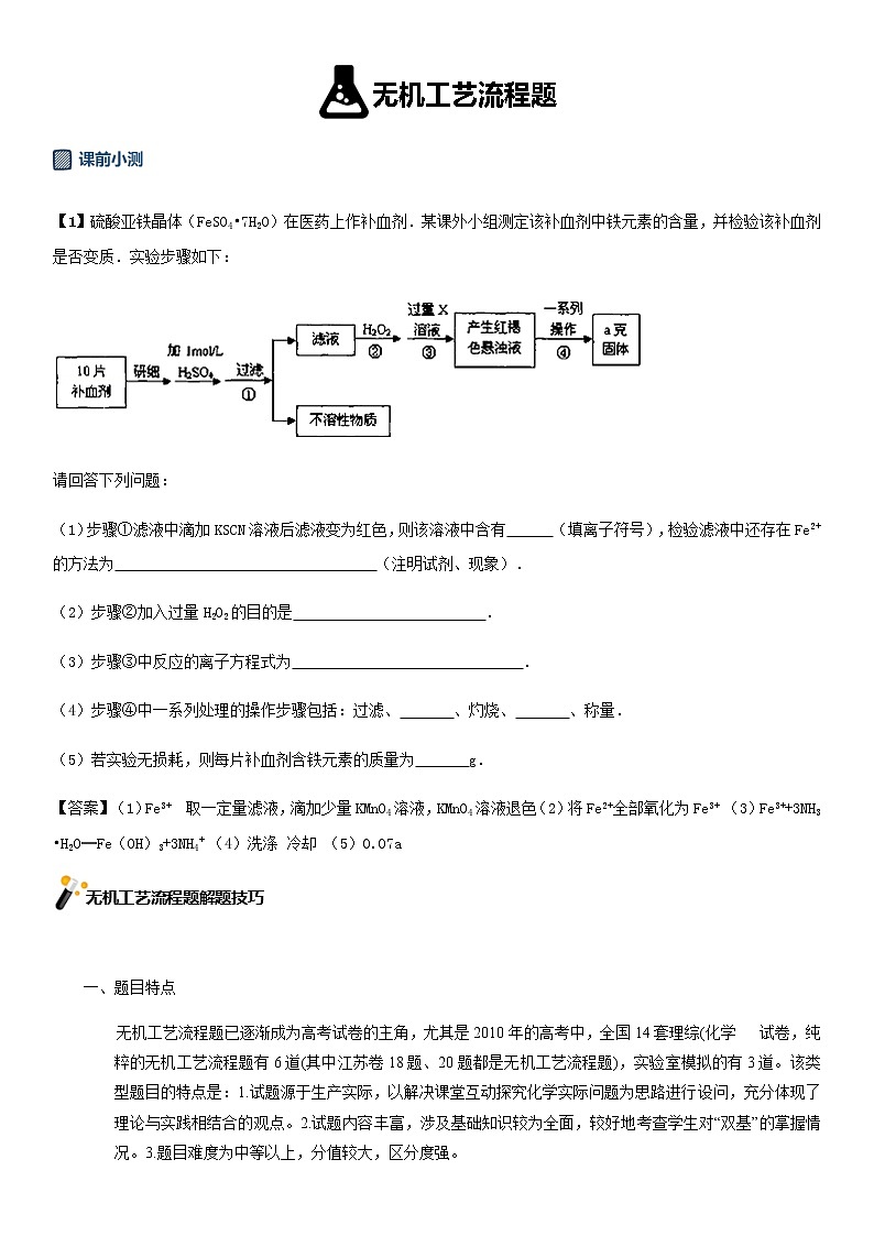 2019届高考化学二轮复习无机工艺流程学案01