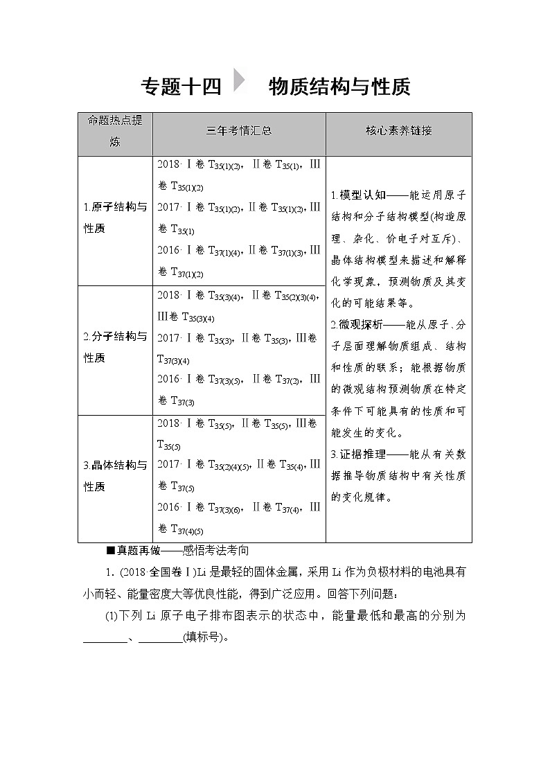 2019届高考化学二轮复习物质结构与性质学案第1页