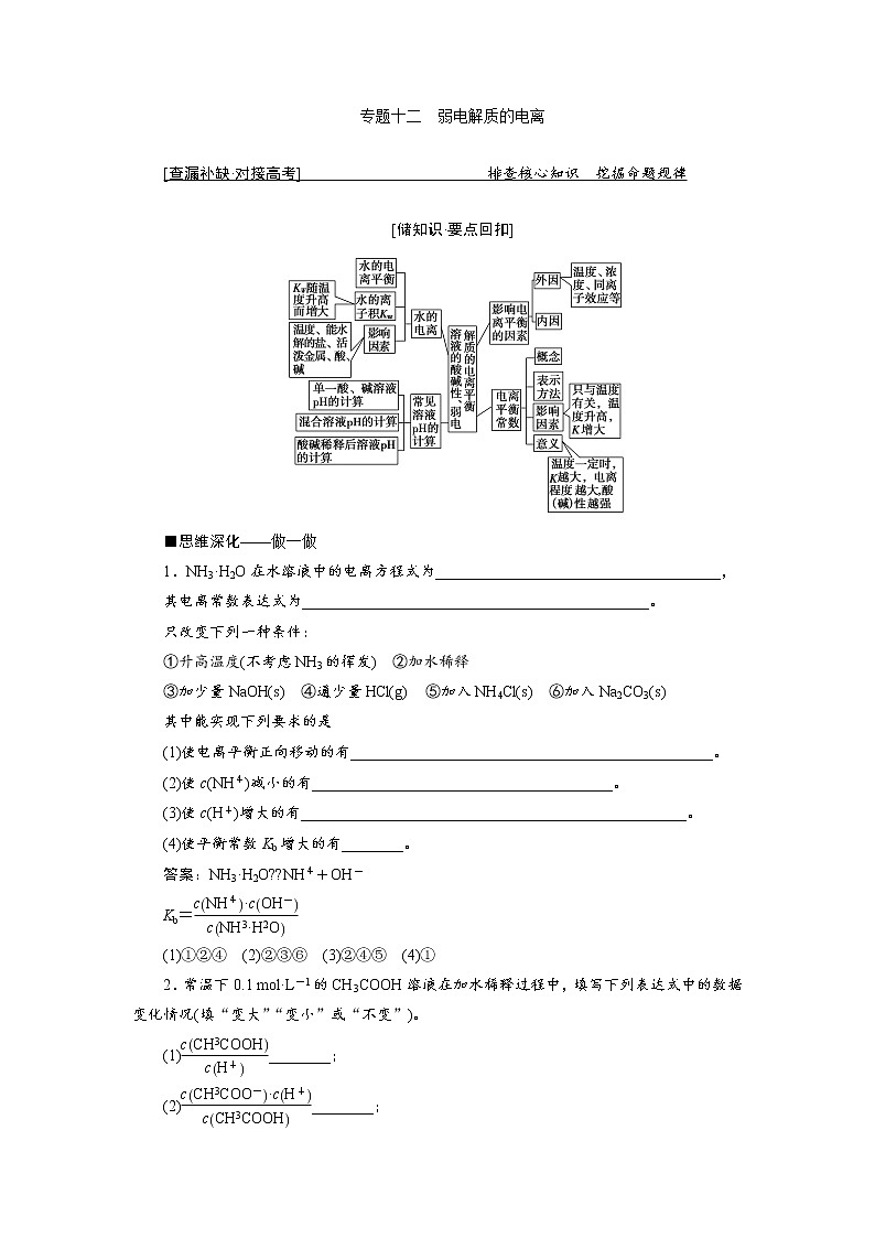 2019届二轮复习 弱电解质的电离 学案（全国通用） (1)01
