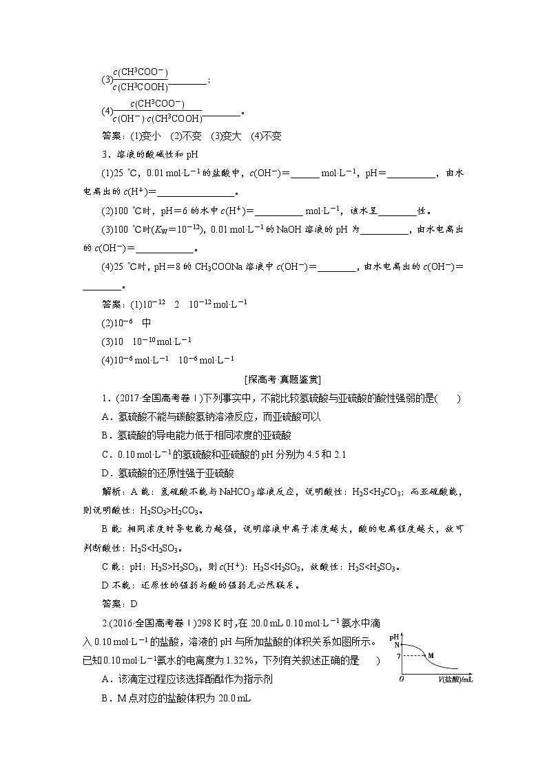2019届二轮复习 弱电解质的电离 学案（全国通用） (1)02