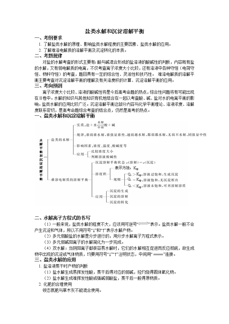 2019届二轮复习 盐类水解和沉淀溶解平衡 学案（全国通用）01