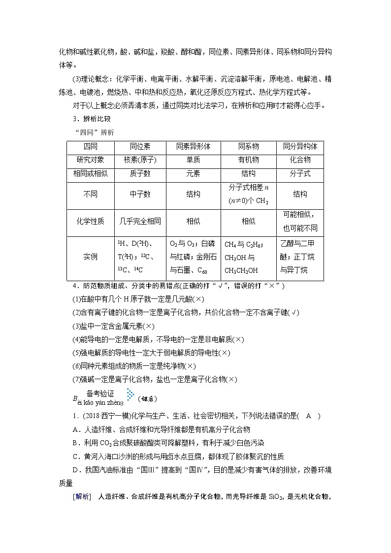 2019届二轮复习 物质的组成、性质和分类 学案（全国通用）03