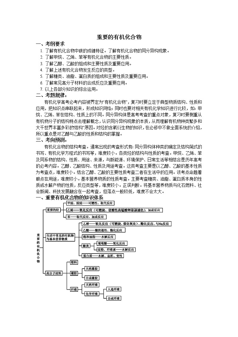 2019届二轮复习 重要的有机化合物 学案（全国通用）01