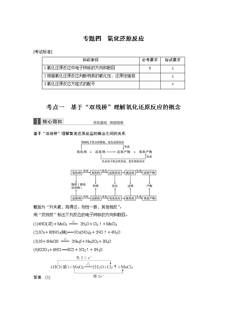 2019届高考化学二轮复习（浙江专用）专题四　氧化还原反应学案01