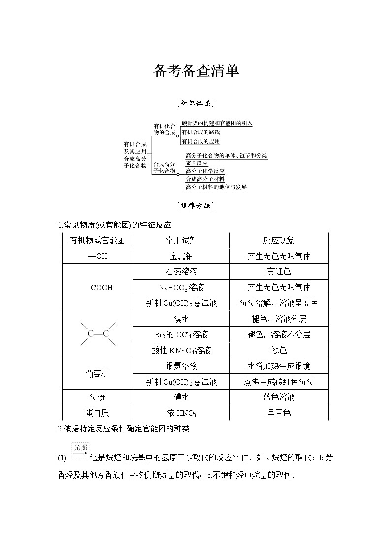 2019高考化学高分突破二轮复习专题二十高分子化合物　有机合成推断备考备查清单学案01