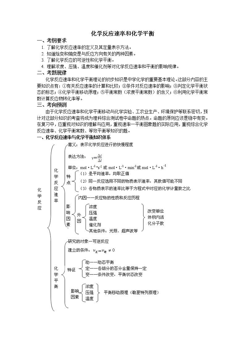 2019届二轮复习 化学反应速率和化学平衡 学案（全国通用）第1页