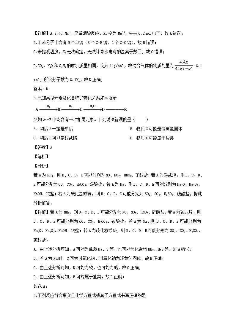 河南省安阳市2020届高三第一次调研考试化学试题02
