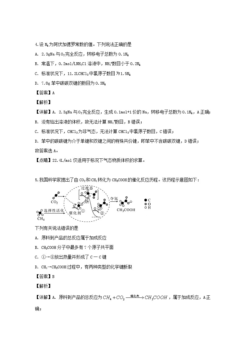 湖北省武汉市部分学校2020届高三起点质量监测化学试题03
