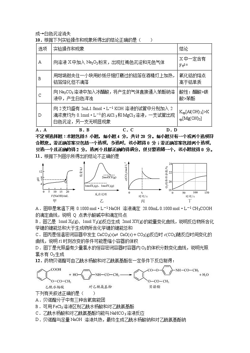 2020江苏省高考压轴卷  化学03