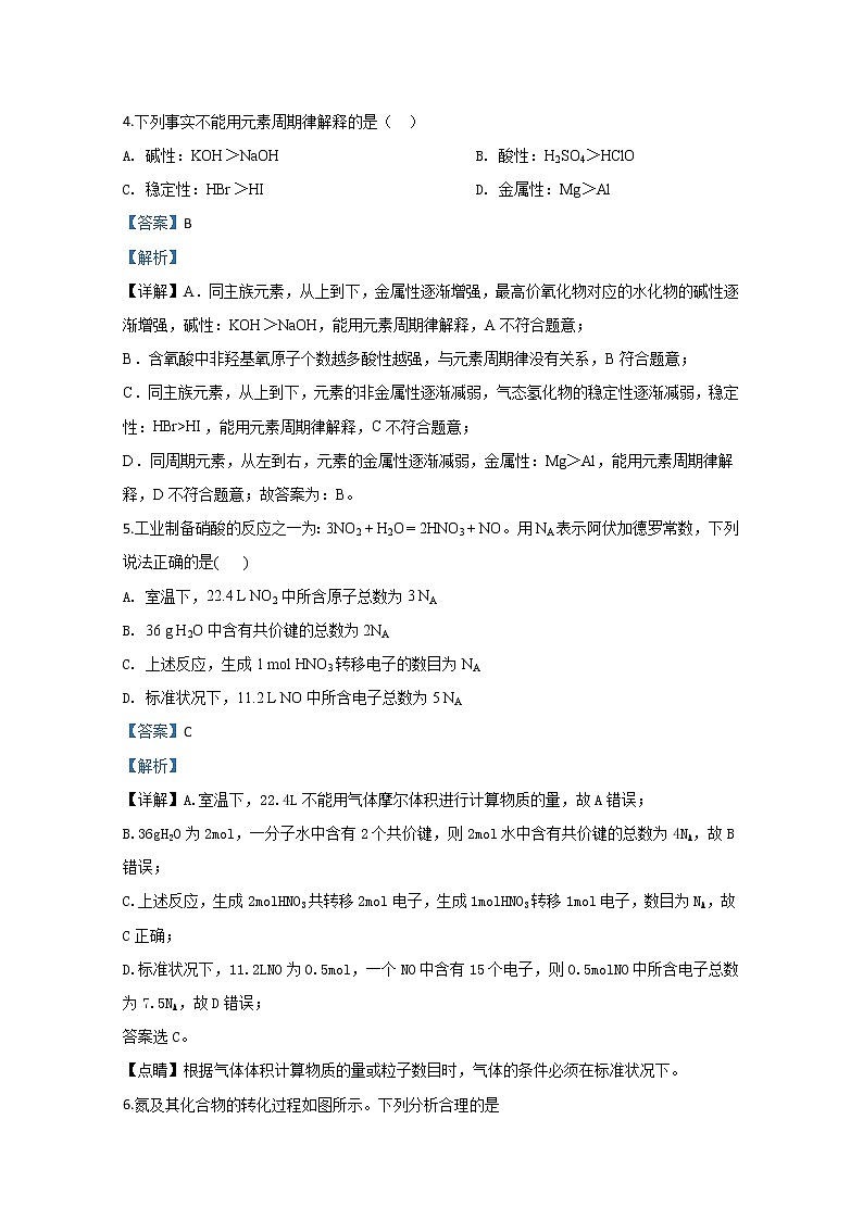 北京市房山区2020届高三学业水平等级性考试化学试题03