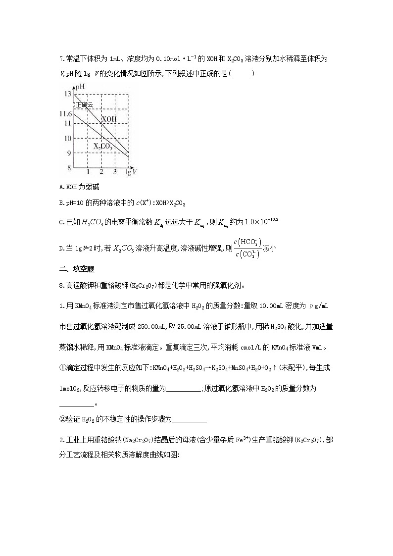 黑龙江省安达七中2020届高三上学期寒假考试（6）化学试卷03