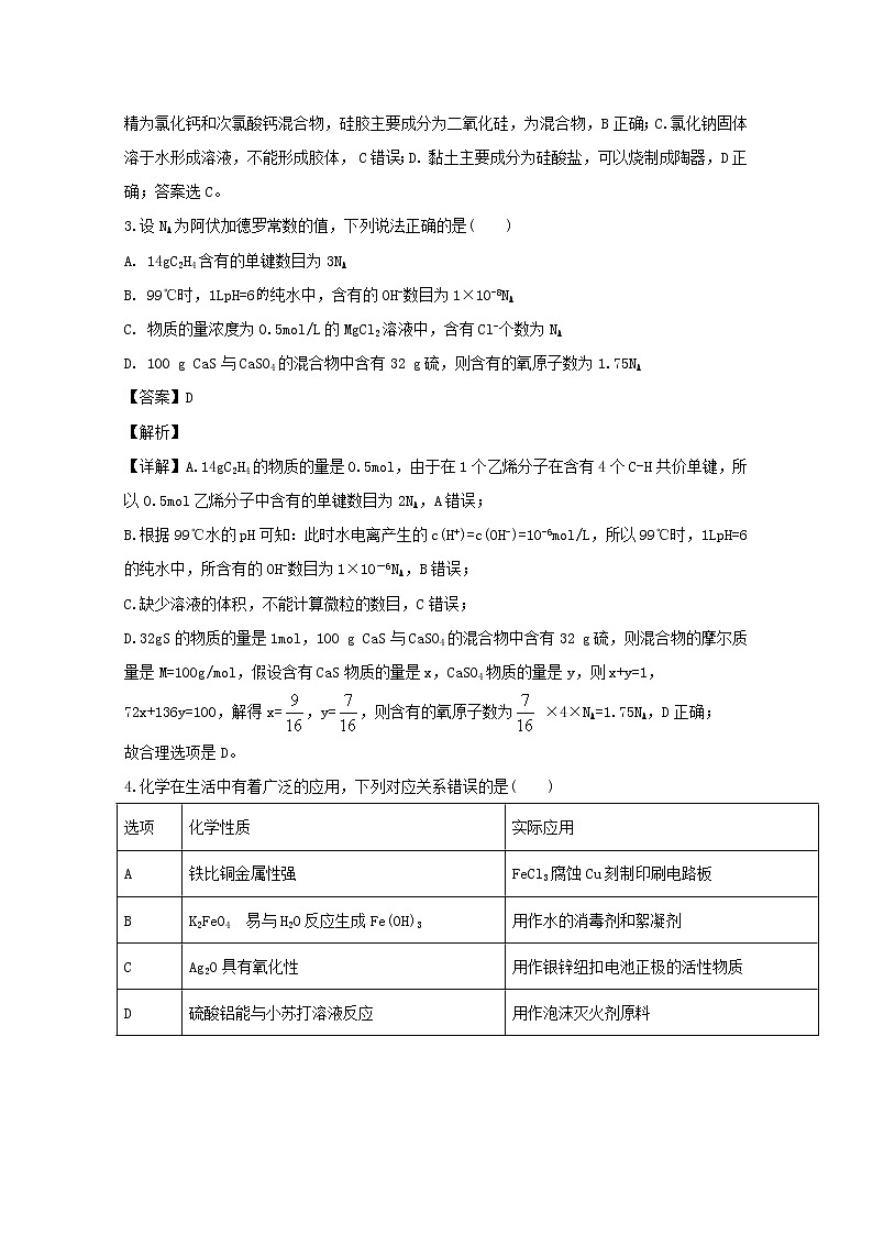 辽宁省大连市第二十四中学2020届高三上学期阶段联合考试化学试题02