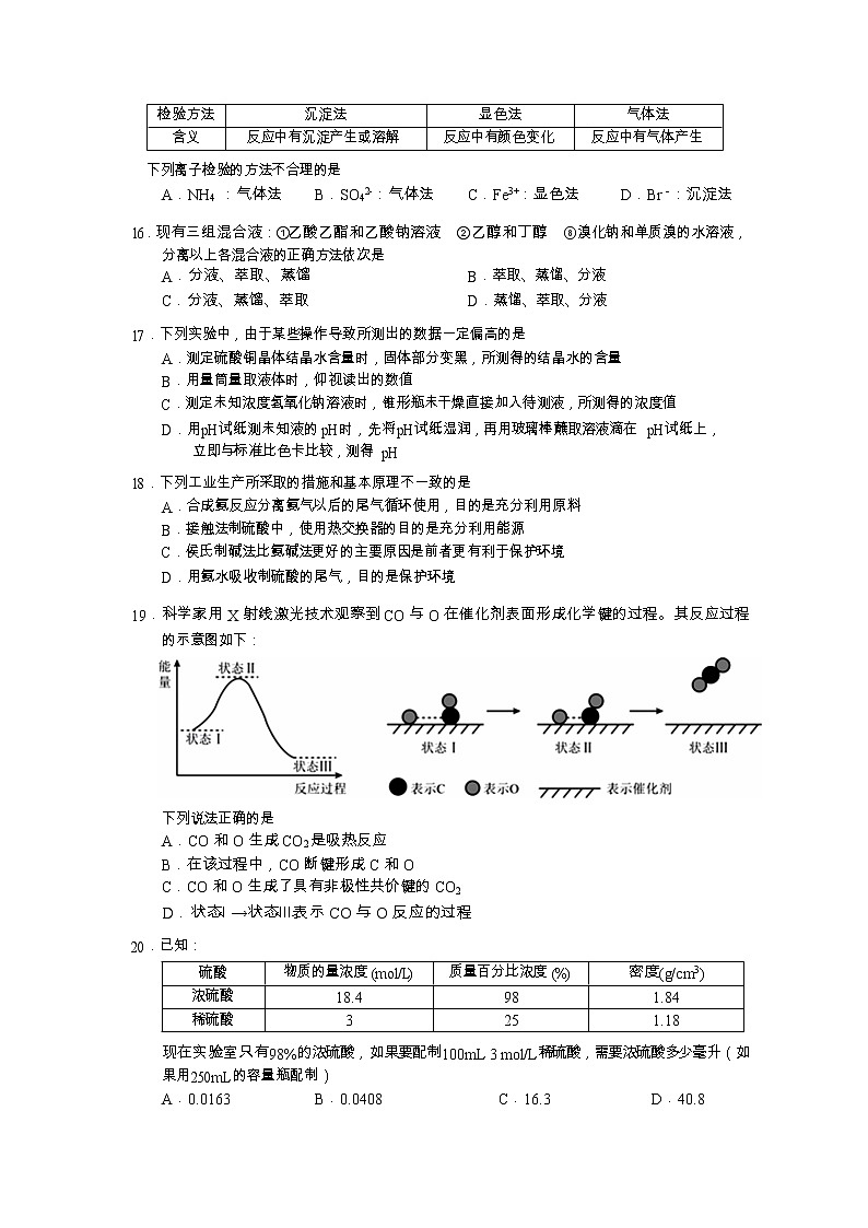 上海市宝山区2020届高三下学期二模化学试题03