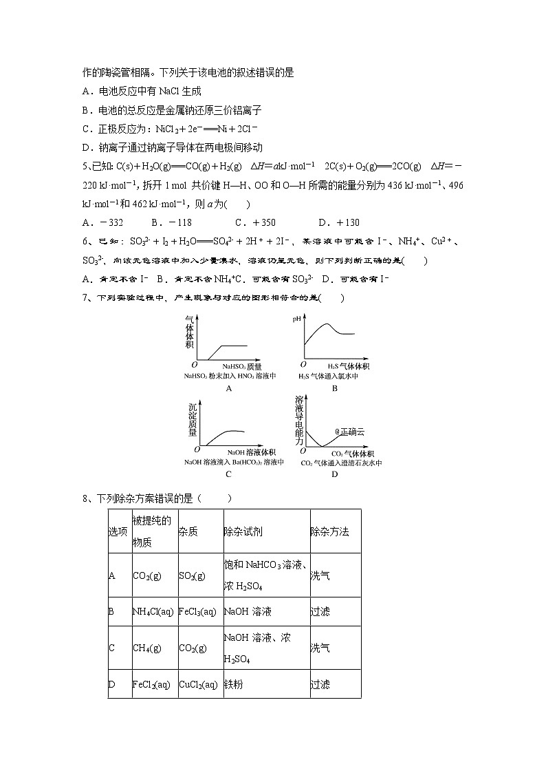 甘肃省酒泉市敦煌中学2020届高三上学期调研考试化学试卷第2页