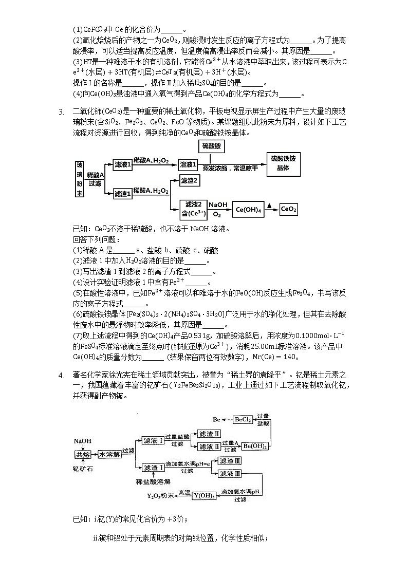 （以稀土（铈Ce等）为载体）化学工业流程大题周练02