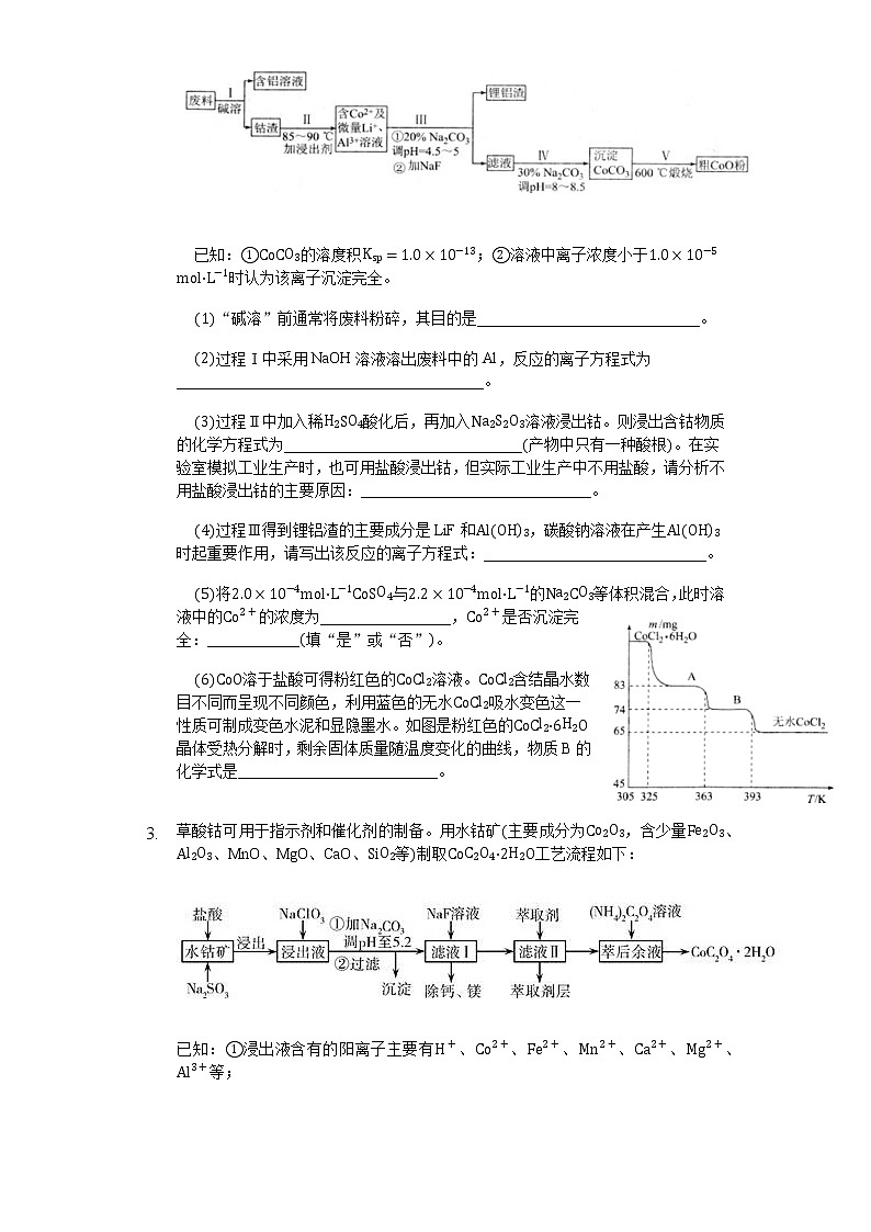 （以钴Co为载体）化学工业流程大题周练02
