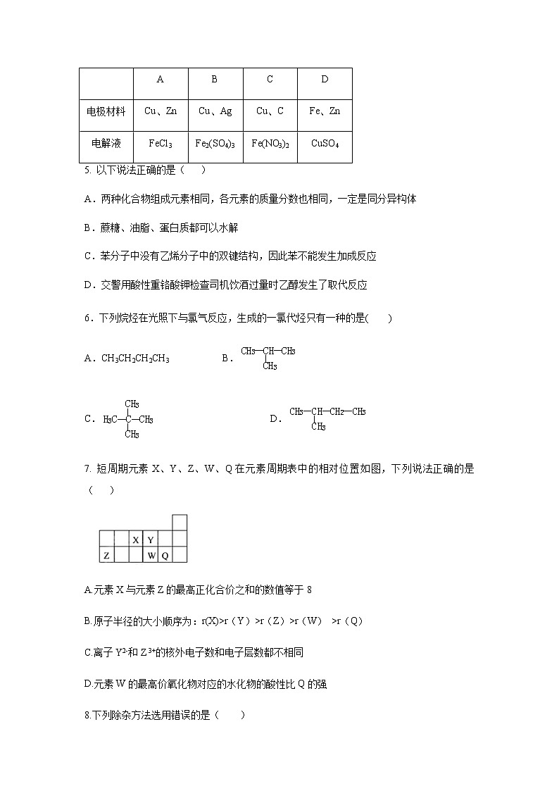 江苏省启东中学2019-2020学年高一下学期期中考试化学试题化学02