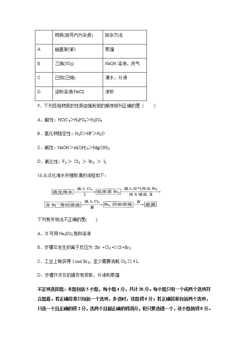 江苏省启东中学2019-2020学年高一下学期期中考试化学试题化学03