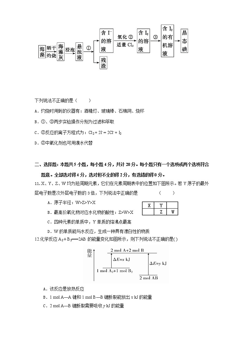 山东省潍坊市第四中学2019-2020学年高一下学期收心考试化学试题03