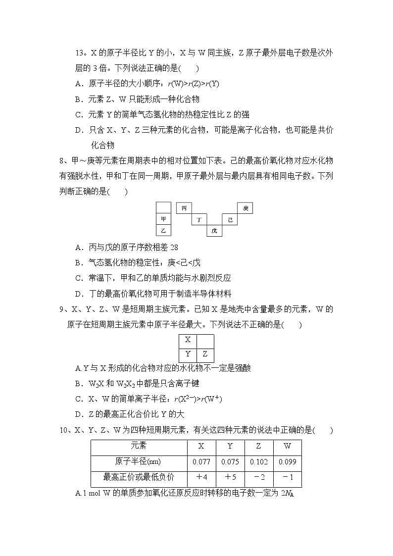 黑龙江省绥化市明水县第一中学2019-2020学年高一下学期第一次月考化学试题02