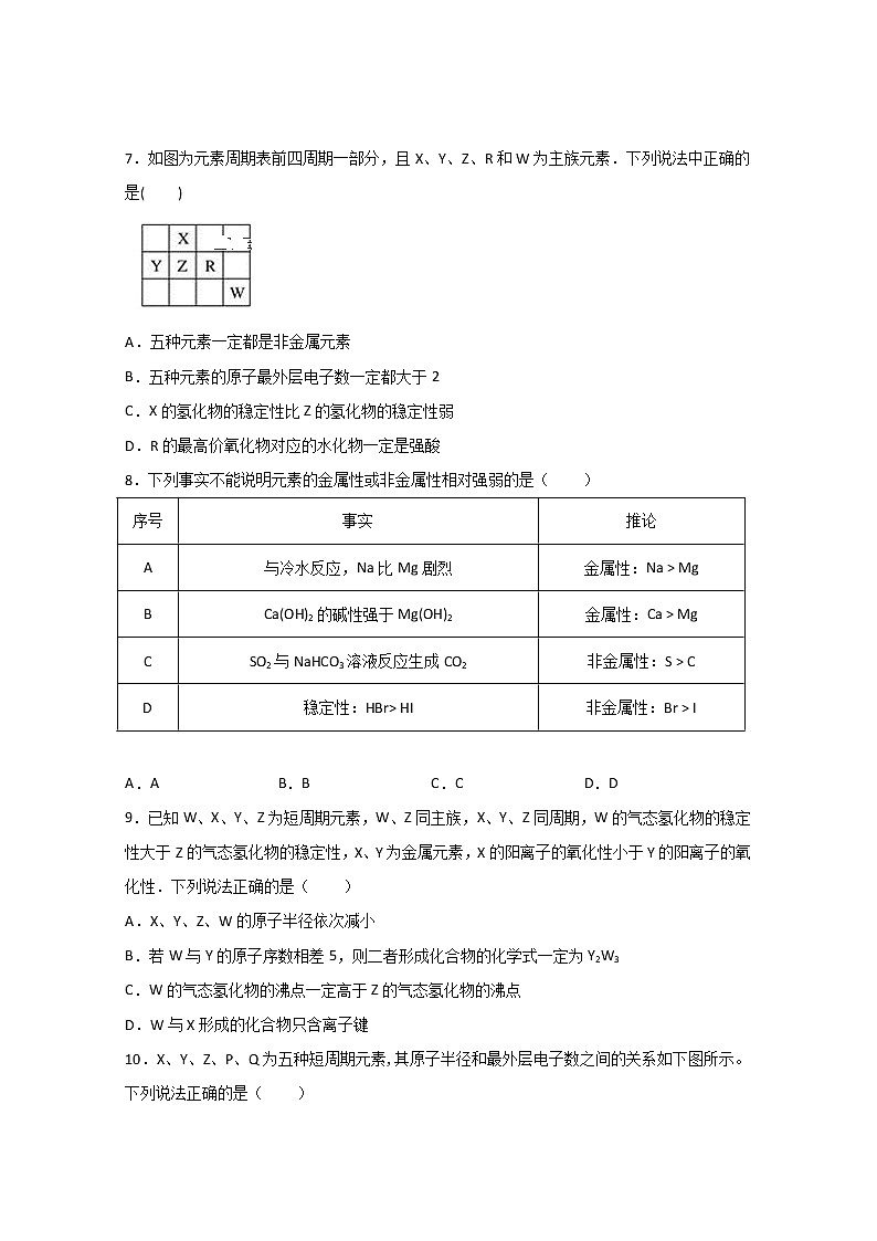 湖北省武汉市蔡甸区汉阳一中2019-2020学年高一下学期期中联考化学试题03