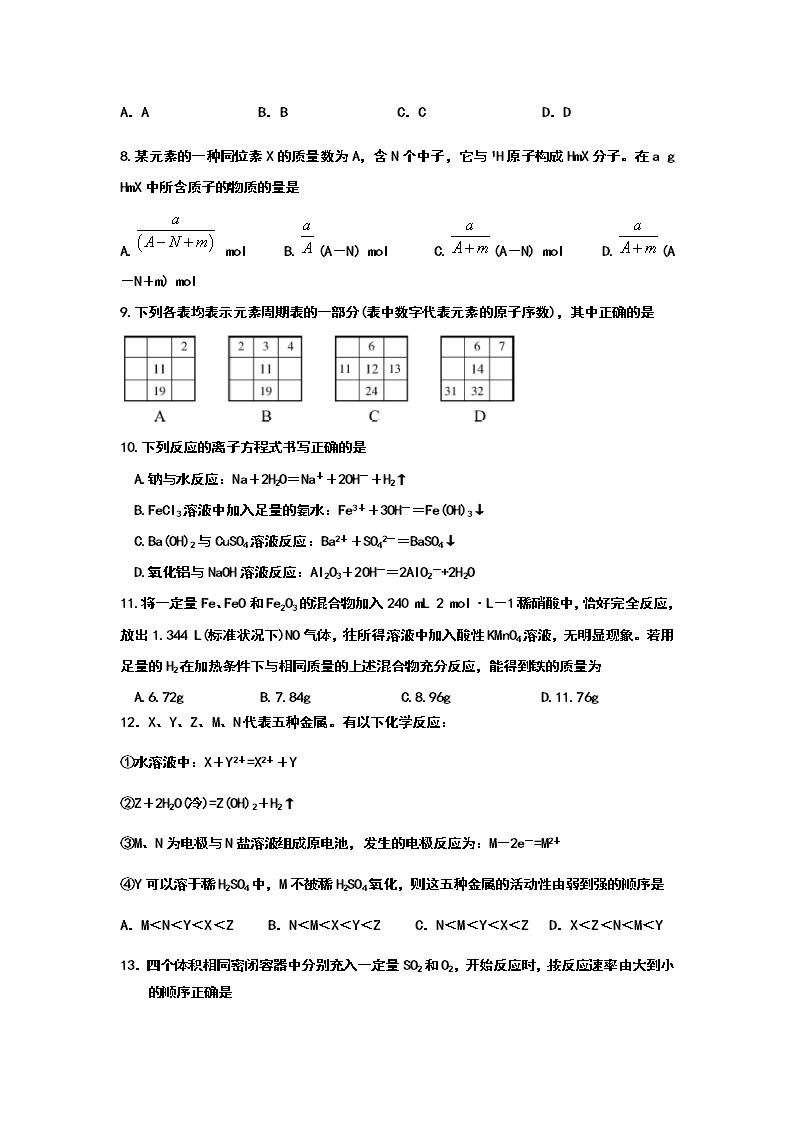 辽宁省朝阳市凌源市凌源中学2019-2020高一下学期5月考试化学试卷03