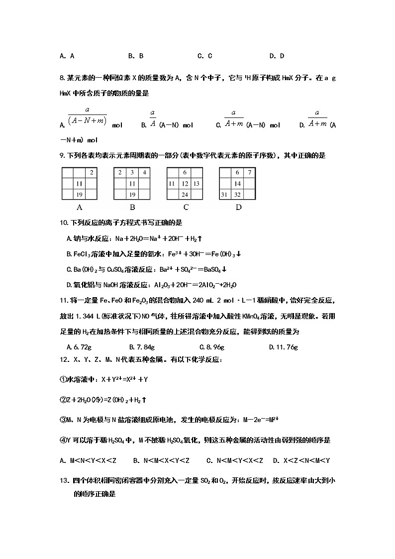 辽宁省朝阳市凌源市凌源中学2019-2020高一下学期5月考试化学试卷03