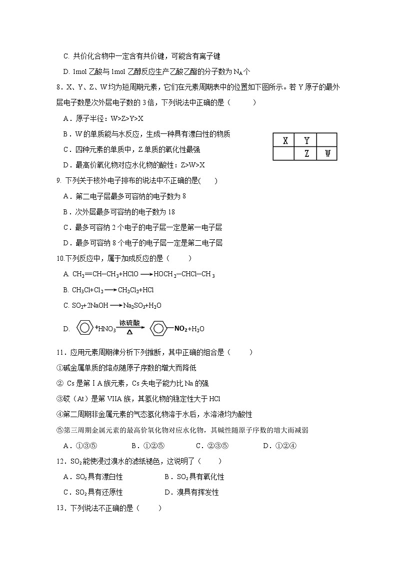 宁夏海原县第一中学2019-2020学年高一下学期第一次月考化学试题02