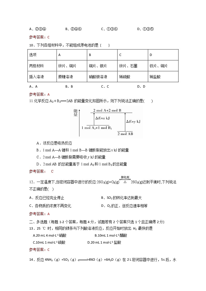 山东省济南外国语学校2019-2020学年高一4月月考化学试题（教师版）03