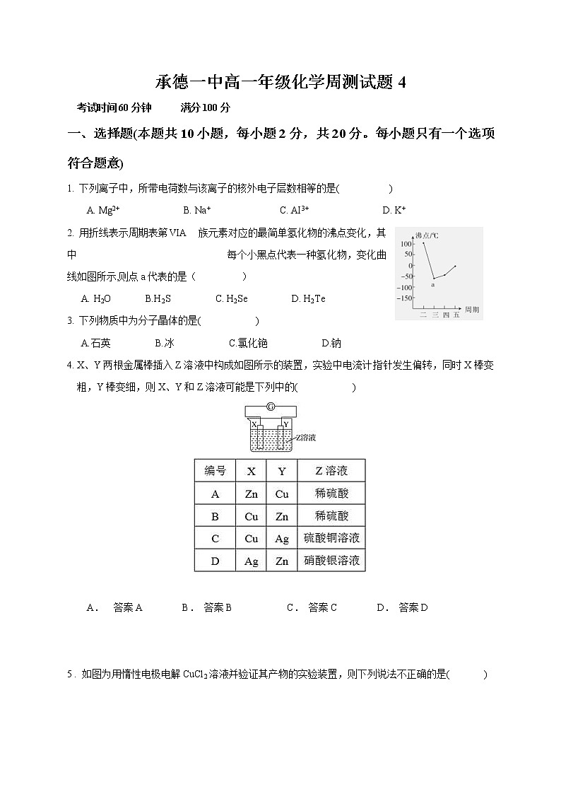 河北省承德第一中学2019-2020学年高一下学期第4次月考化学试题第1页
