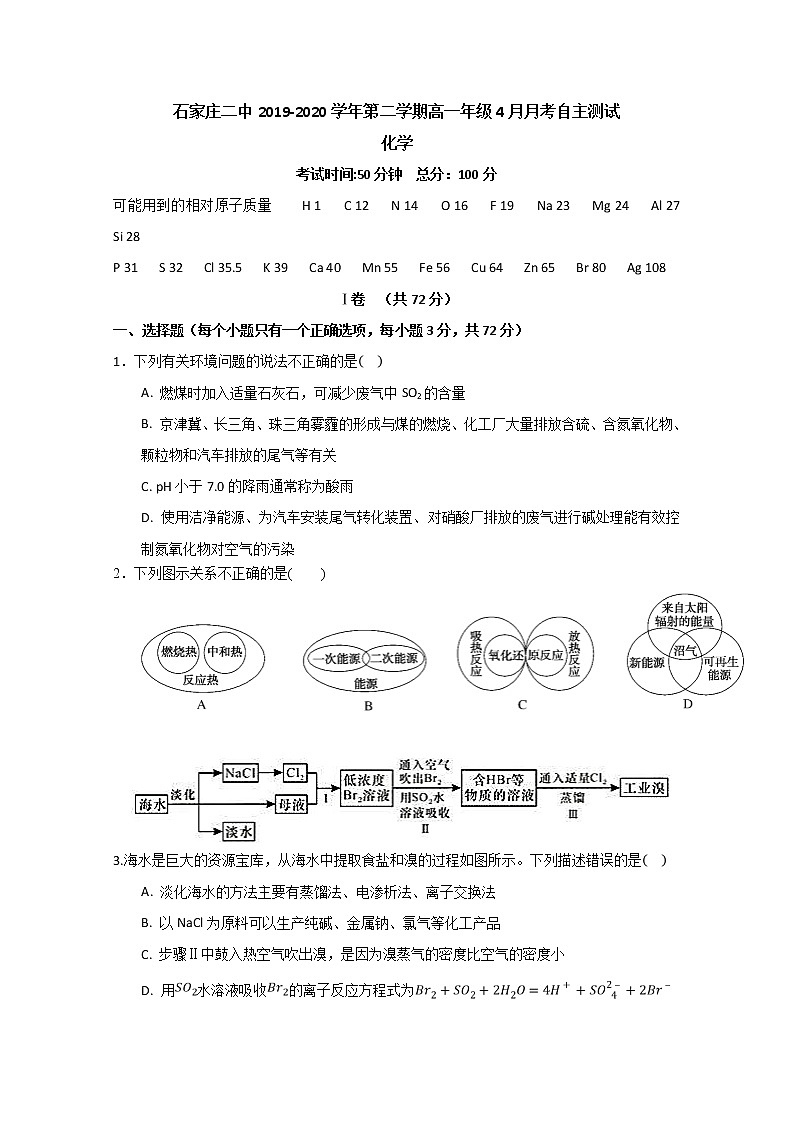 河北省石家庄二中2019-2020学年高一4月月考化学试题01