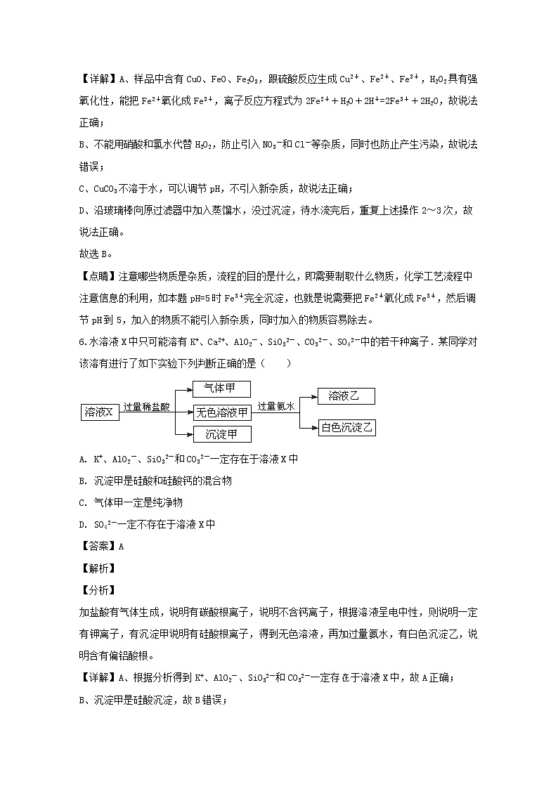 江西省上饶市2019-2020学年高一上学期期中联考化学（自主班）试题03