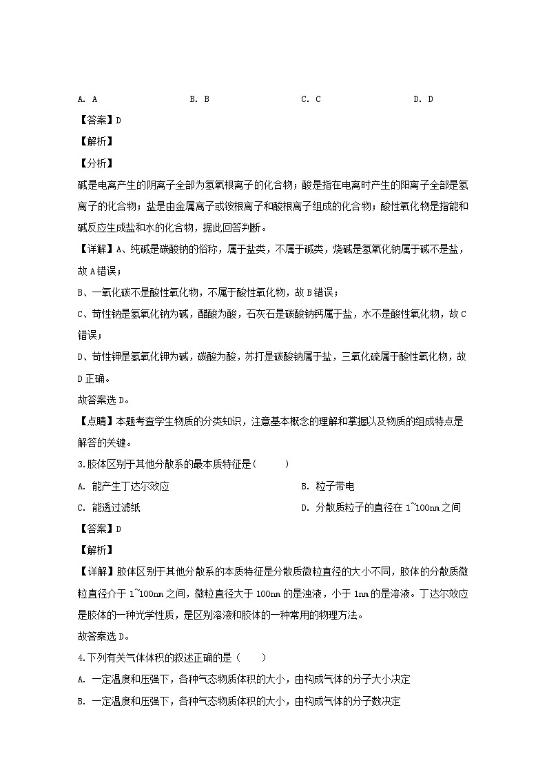 吉林省延边朝鲜族自治州汪清县第四中学2019-2020学年高一上学期第一次阶段考试化学试题02