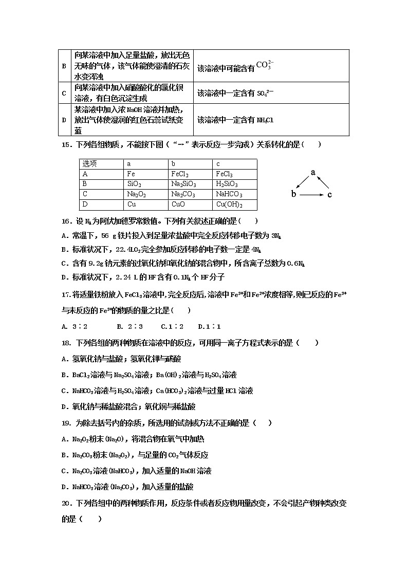 河北省保定市2019-2020学年高一上学期第三次月考化学试卷03
