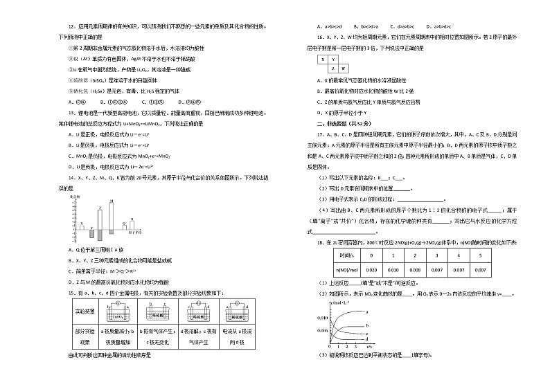 江西省濂溪一中2019-2020学年高一下学期期中阶段性评价考试化学试题第2页