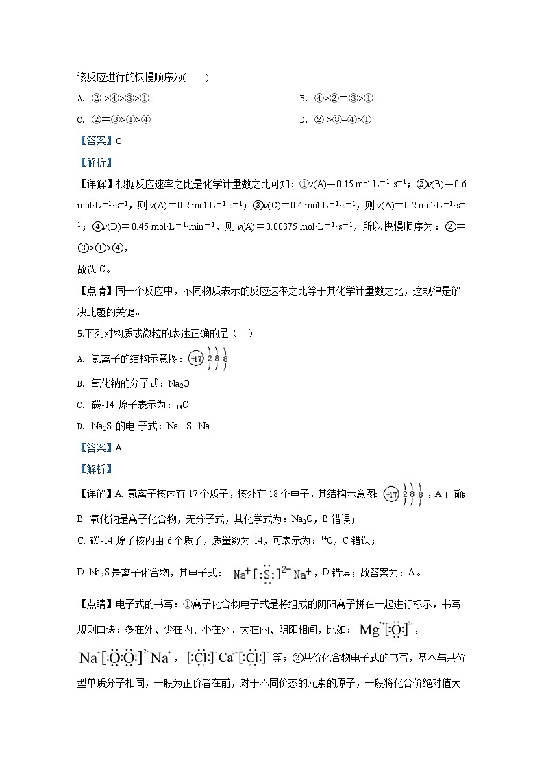 山东省德州市齐河县实验中学2019-2020学年高一下学期期中考试化学试题03