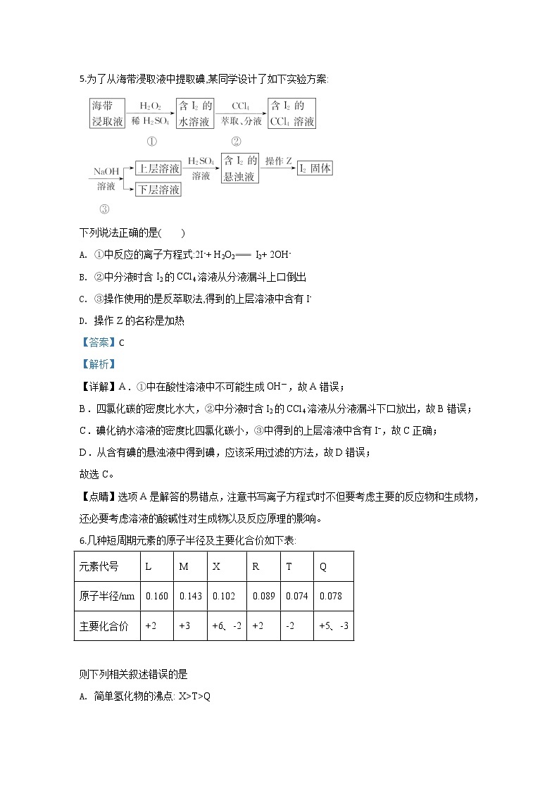 山东省泰安第一中学2019-2020学年高一下学期期中考试化学试题03