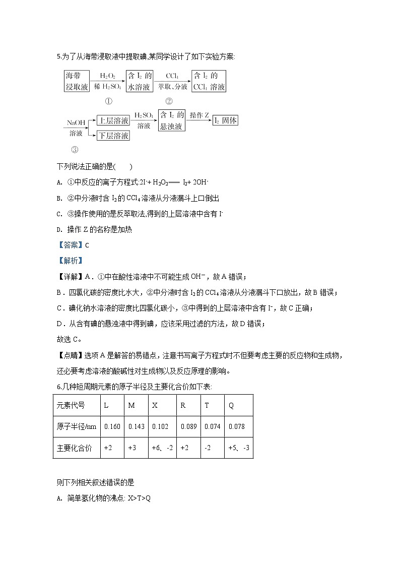 山东省泰安第一中学2019-2020学年高一下学期期中考试化学试题03