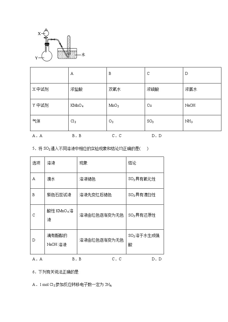 山东省淄博第七中学2019-2020学年高一4月网络学习自测（期中）化学试题02
