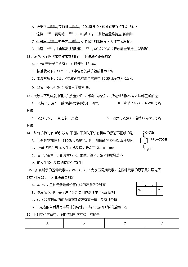 四川省成都外国语学校2019-2020学年高一下学期期中考试化学试题03
