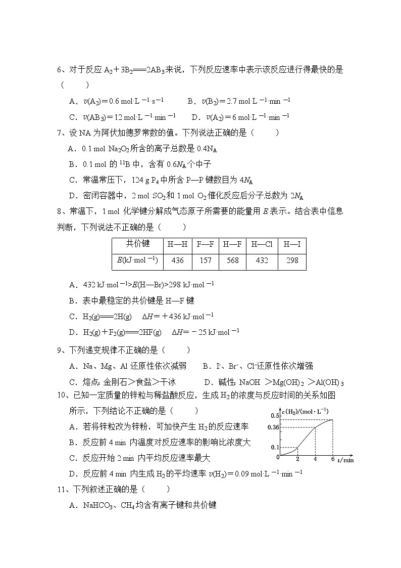 福建省莆田第一中学2019-2020学年高一下学期期中考试化学试题02