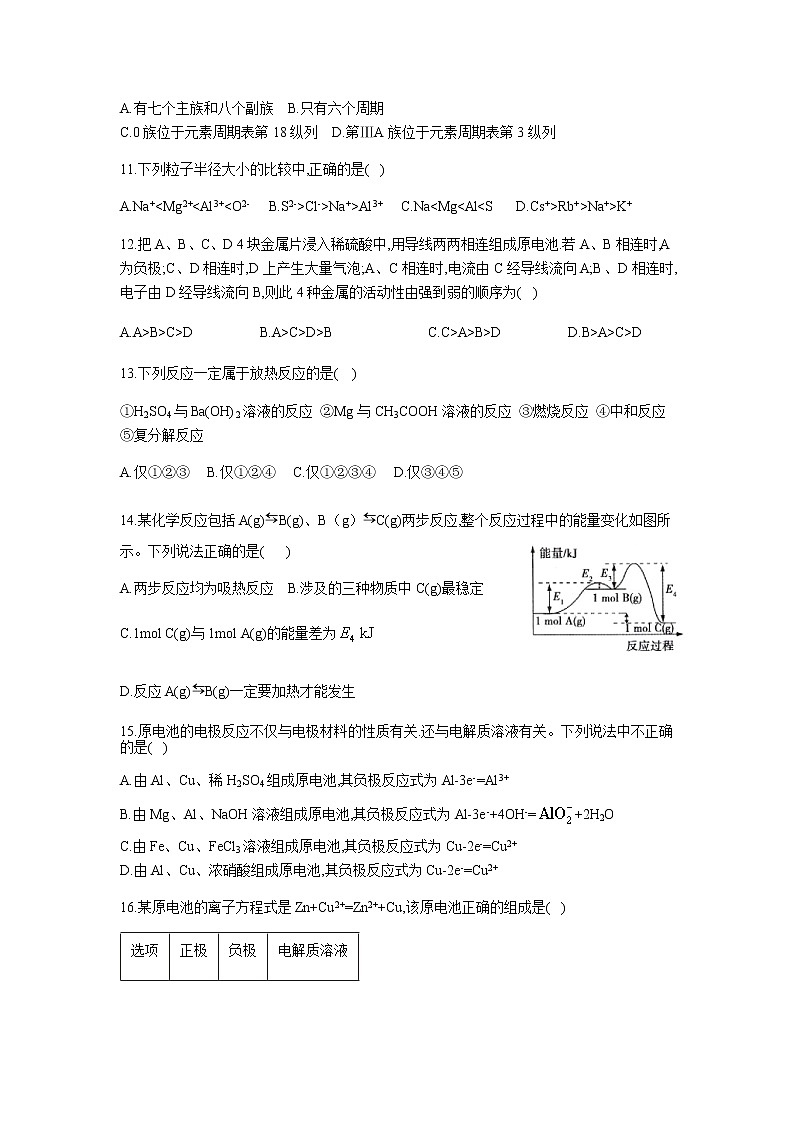 贵州省黔东南州凯里市第三中学2019-2020学年高一下学期期中考试化学试卷03