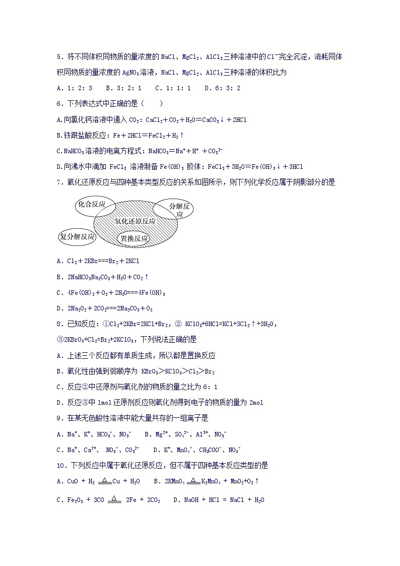 四川省棠湖中学2019-2020学年高一上学期期中考试化学试题02