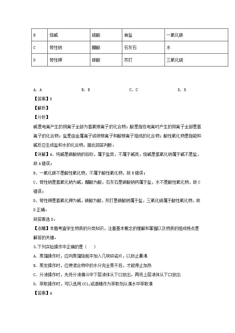 湖南省邵东县第一中学2019-2020学年高一上学期期中考试化学试题02