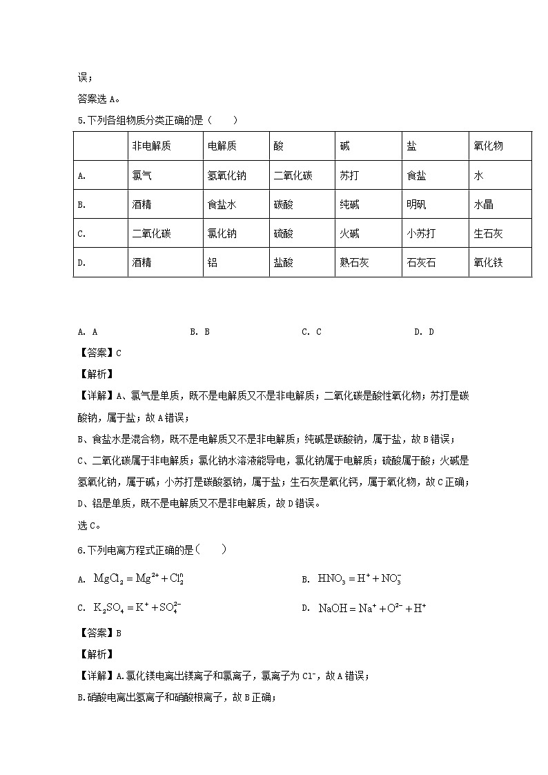 江苏省宿迁市北大附属宿迁实验学校2019-2020学年高一上学期期中考试化学试题03