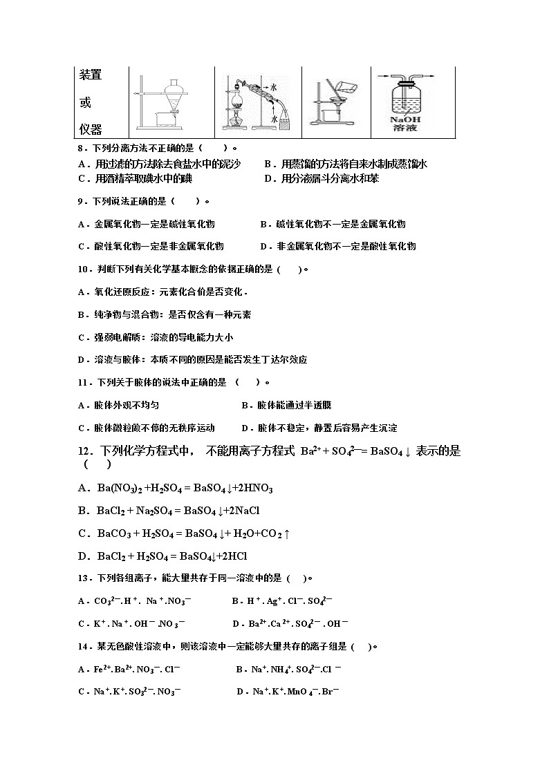 黑龙江省海林市朝鲜族中学2019-2020学年高一上学期期中考试化学试题02