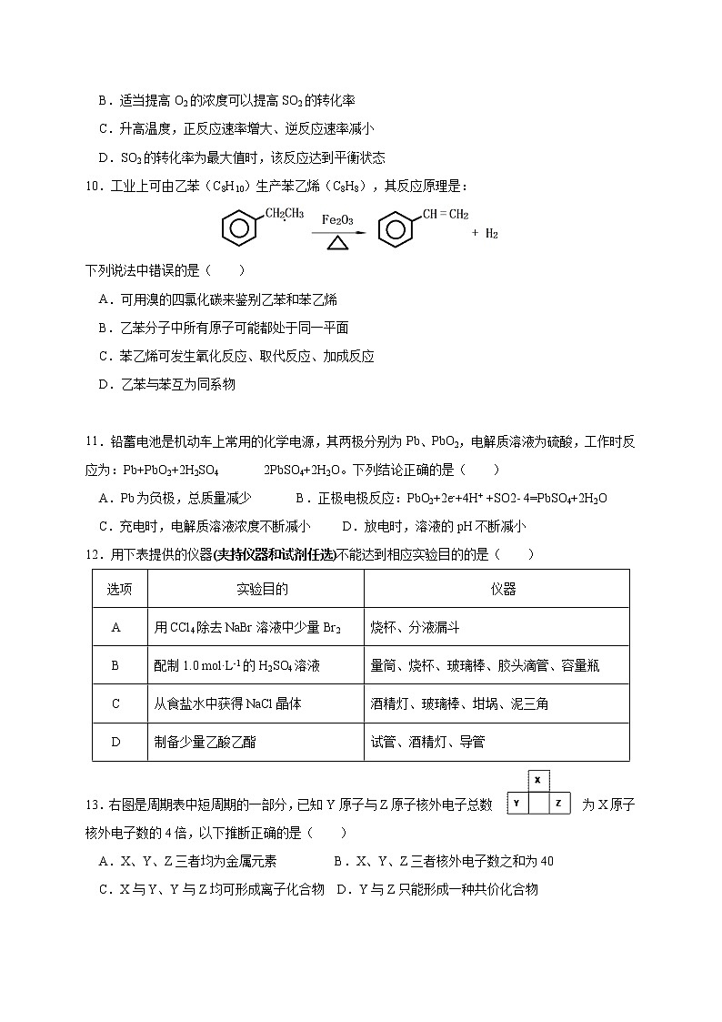 四川省三台中学2019-2020学年高一下学期期末适应性考试化学试题03