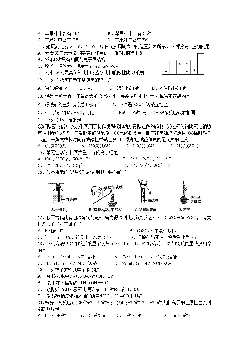 辽宁省丹东市2019-2020学年高一上学期期末质量监测化学试题02