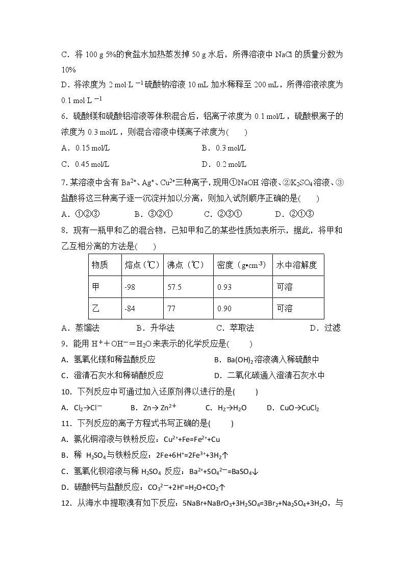 陕西省西安市西安中学2019-2020高一上学期期末考试化学试卷02